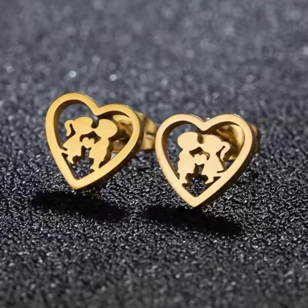 Heart Kissing Couple Stud Earrings Gold Love Romance Jewelry‎ Stainless Steel